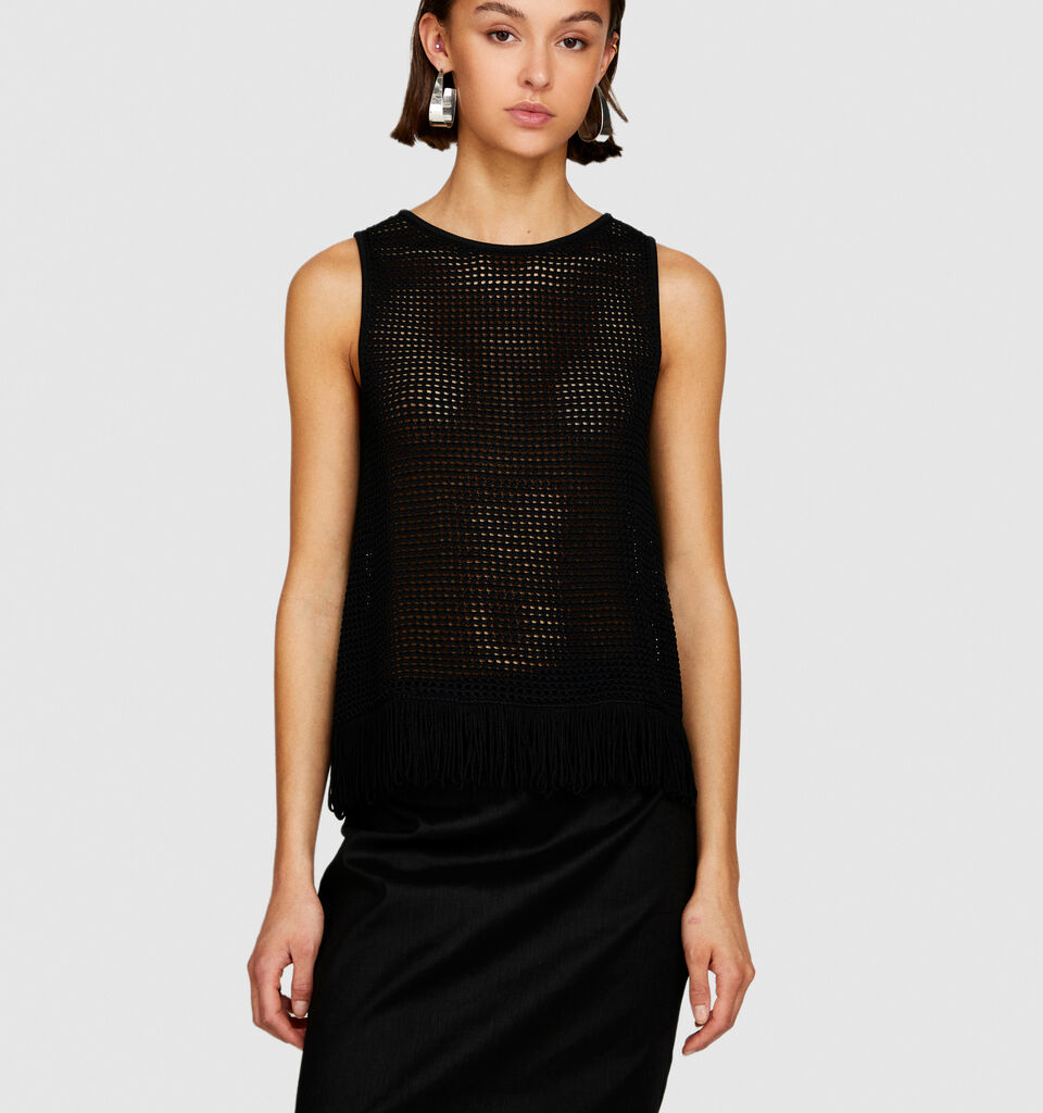 Perforated tank top with fringe - women's tops - Black | Sisley image number 4